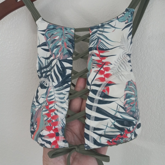 Roxy S Tropical String Tie Corset Front Halter Top in Teal Pink New! - Picture 3 of 6